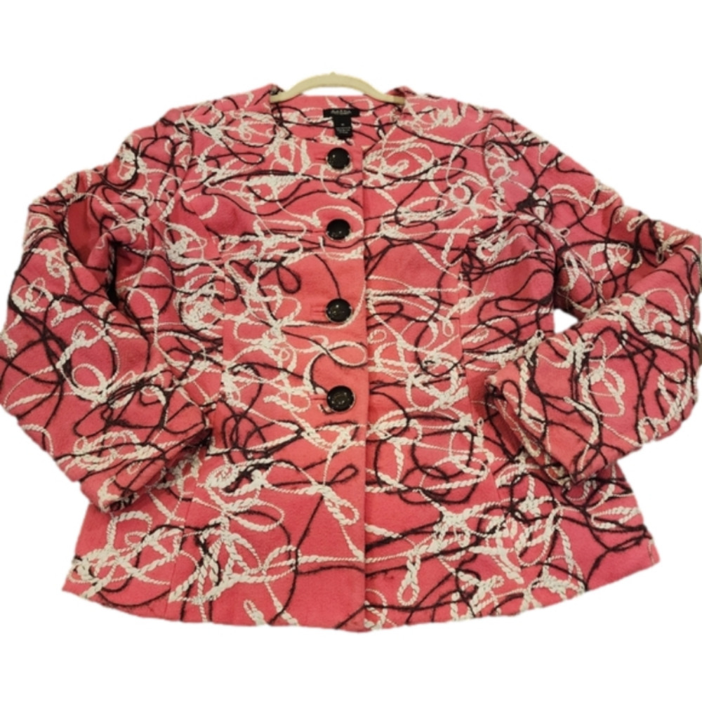 Vintage Embellished embroidered Peck & Peck Blazer Pink White Black  art jacket
